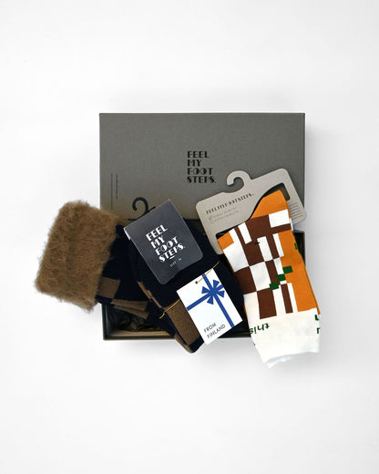 Gift Box｜LATTICE〈navy〉＆ FOREST〈mustard〉（2 Pairs / S-M）