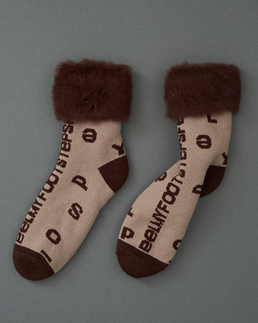 LETTER-fluffy socks-warm grey